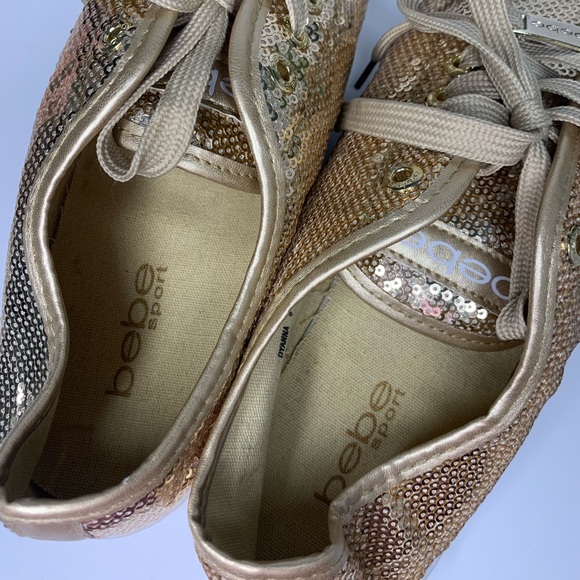 BEBE Dyanna logo sneakers w/ shimmery gold sequins - Picture 4 of 6